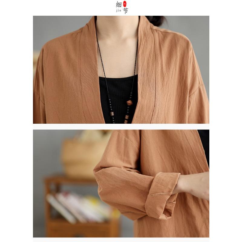 Damen S Locker Kurz Baumwoll-Leinen-Mischung Strickjacke Hemd