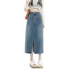 Eleganter Design-Sinn Schlitz-Tasche Damen Vintage Hohe Taille Schlitz Paket Hüfte Mittel Lang A-Linie Vielseitig Bequem Mode Denim Bustier Rock