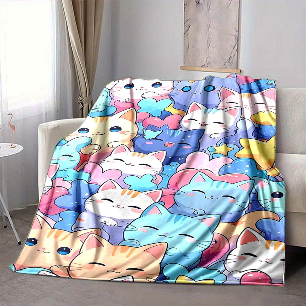1pc Cats Pastel Lightweight Flannel Blanket, Comfortable and Warm Blanket, for Office and Camping Sofa Bed, Livingroom145