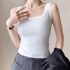 Douyin Women's Cotton Camisole: Threaded, Sleeveless, Slim Fit, Side Coverage Vest to Prevent Exposure