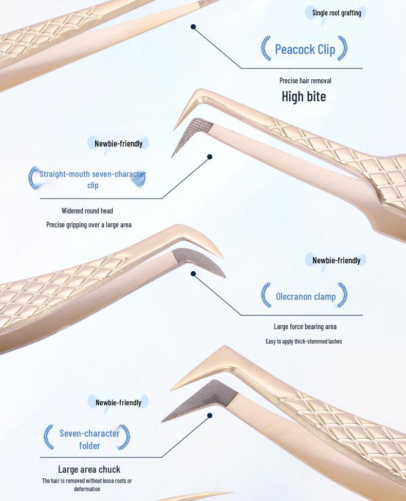 Golden Feather Stainless Steel Lash Tweezers with Net Grip for Precision Eyelash Application