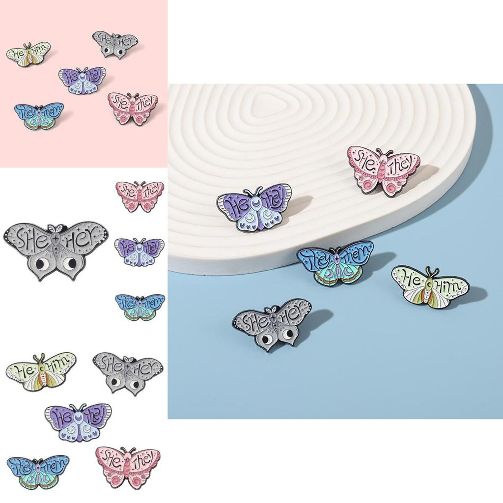 Unique Colorful Butterfly Shape Metal Badge Brooch Gender Pronoun Pin For Accessories