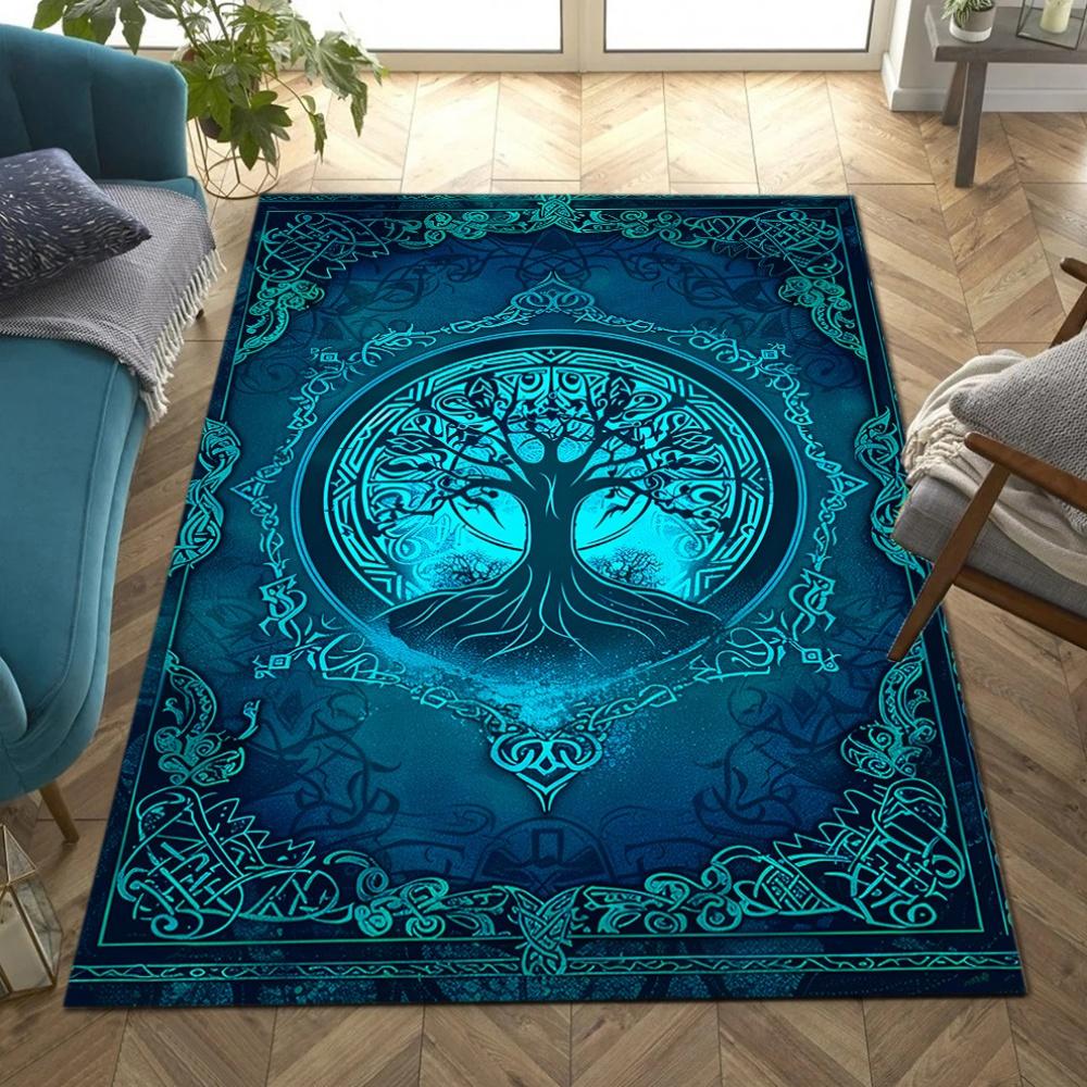 Celtic Tree of Life Plush Area Rug - Non-Slip, Fade-Resistant Carpet for Living Room, Bedroom, and Game Areas - Soft Polyester