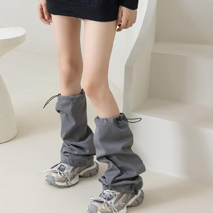 Harajuku Cargo Leg Cover with Adjustable Drawstring Motorcycle Punk Baggy Footless Socks Leg Warmer Gaiters for Women
