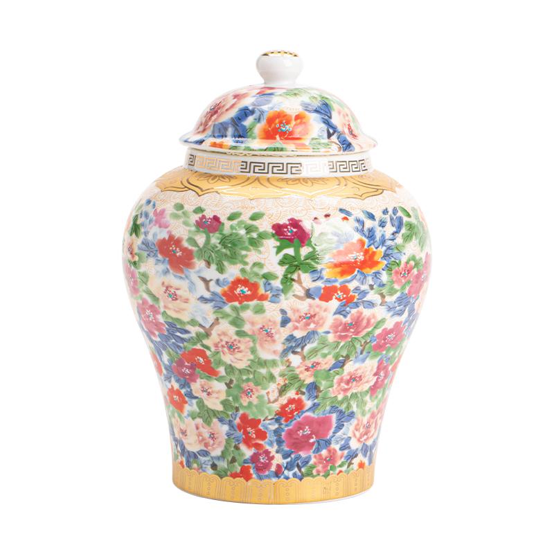 European Style Ceramic Tea Caddy Painted Flower Seal Candy Jar Home Multifunctional Coffee Beans Nut Medicinal Herbs Storage Jar