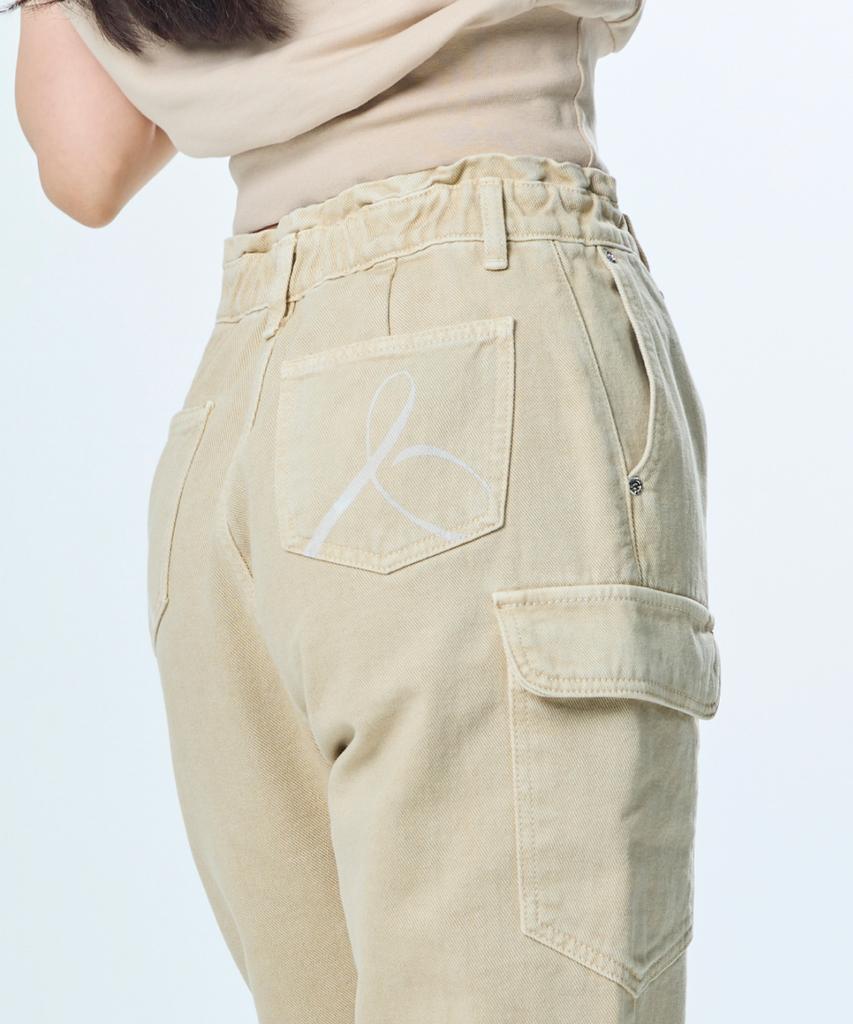JINBARBIE Elastic Cargo Pants Beige