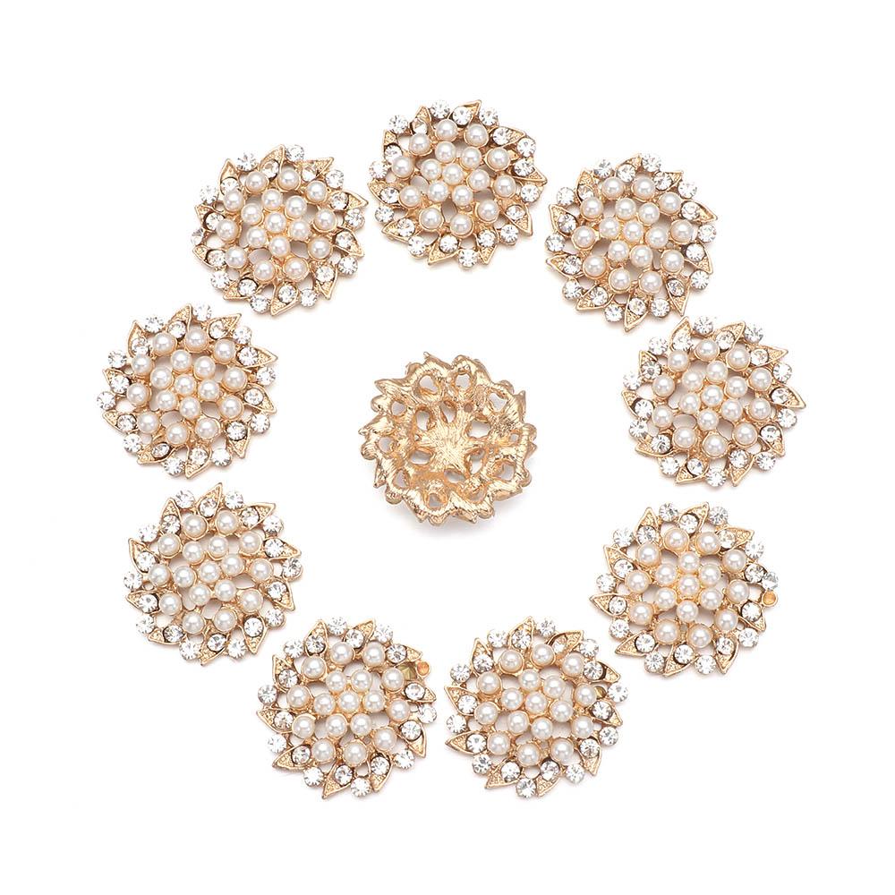 10PCS DIY Craft Hat Accessories Flower-shaped Pearl Button Headwear Clip Rhinestone Buttons Pearl Hairpins