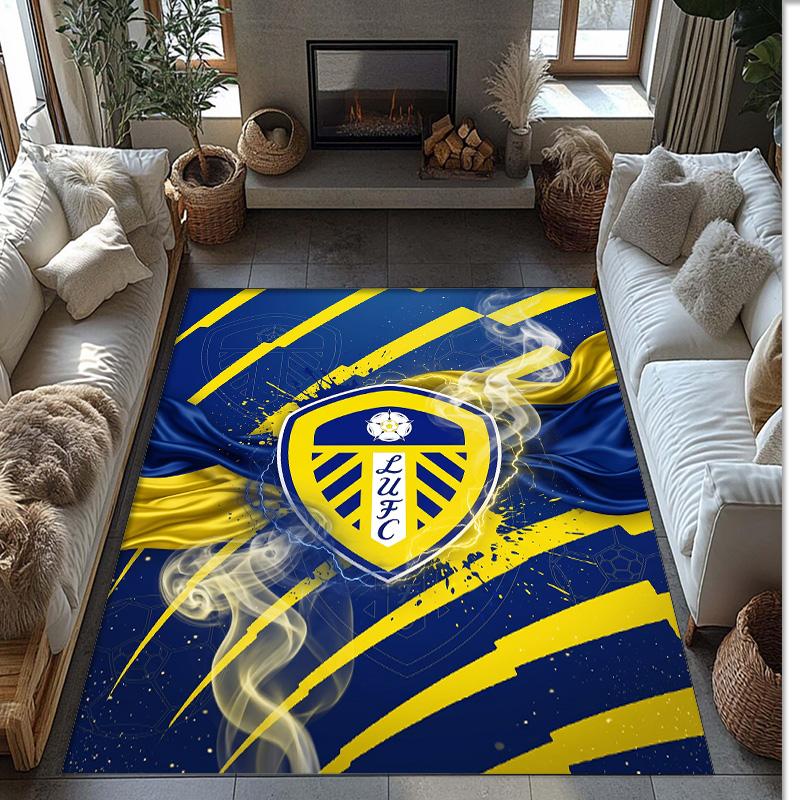 Leeds United Voetbal Print Kristalfluweel Tapijt, Comfortabel Waterabsorberend Antislip Binnen Vloerkleed