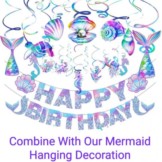Mermaid Birthday Banner - Mermaids Banner, Mermaid Birthday Decorations for Girls, Boys, Kids - Mermaids Party Supplies Decoration for Ocean Theme