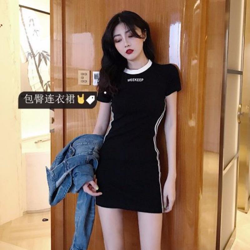 Temperament Fashion Slim Fit Hip Wrap Bottom Short Sleeve Dress Sexy Women's Clothing New Trendy Hong Kong Style Women's Skirt