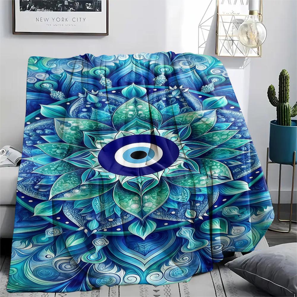 1PC Nazar Boncuğu Print Flannel Blanket, High quality All Seasons, Home Decor, Warmth and Comfort, Perfect for Christmas Gifts
