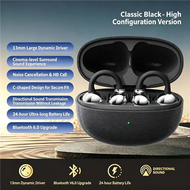Bezdrátová Bluetooth 6.0 sluchátka Otevřená klipová sluchátka s mikrofonem 30H doba přehrávání Vodotěsná HiFi stereo sluchátka Bluetooth zařízení do auta