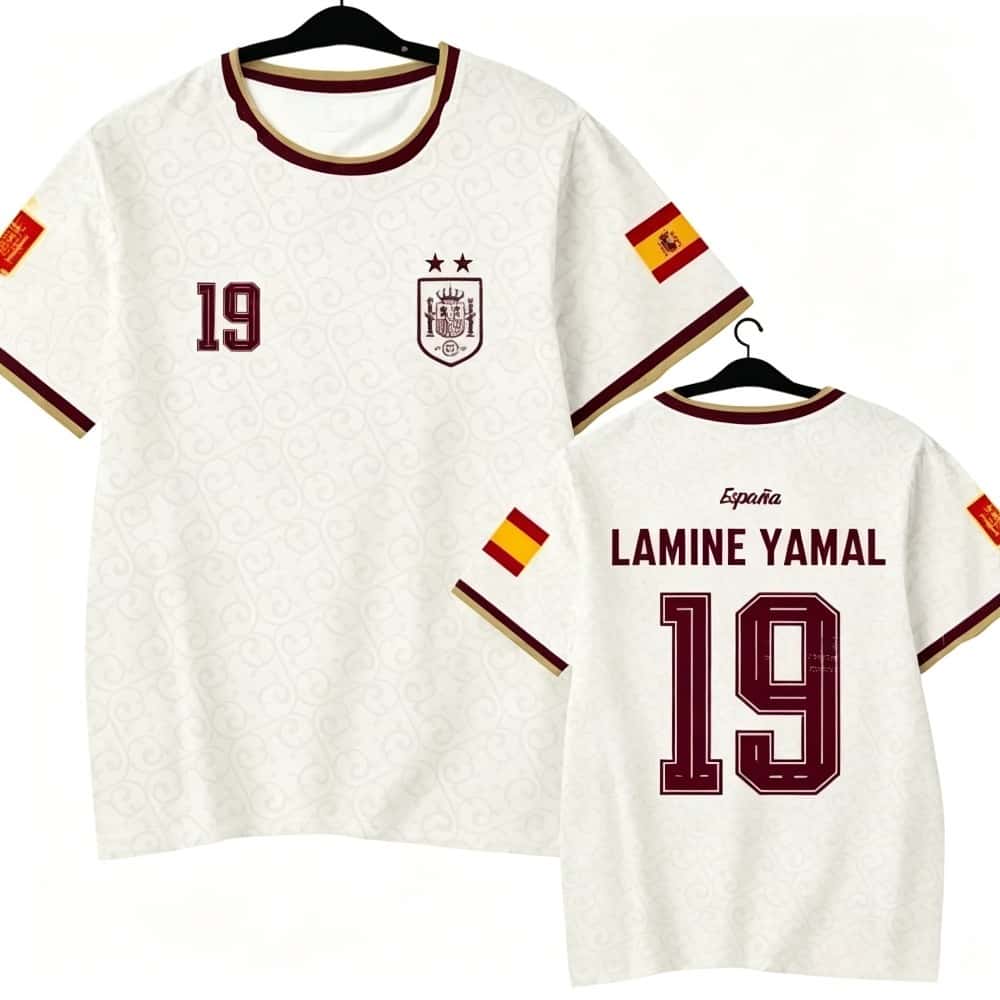 Sommer Spanien # 19 Yamal neues modisches und lässiges 3D-bedrucktes Sport-Fußballtrikot für Erwachsene und Kinder S white