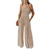 Summer and Autumn Pure Color Women Sexy Suspenders Sleeveless Jumpsuit Wide Leg Pants Office Work Ladies Romper
