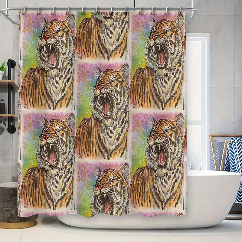

Tiger Shower Curtain Wild Animal Forest Decor Bathroom Set Vintage Nature Wildlife Pattern Home Decor Artistic Design Tapestry W60H190(CM)-1 Pcs