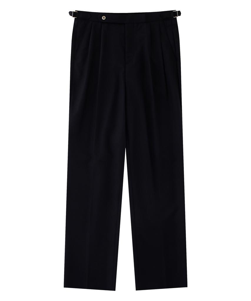BELLIEF Tropical Wool Soft Adjust 2Pleats Relaxed Trousers (Navy)