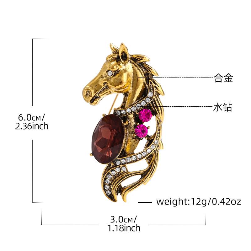 Retro Horse Head Brooch Alloy Horse Pin Animal Zodiac Accessories Men's and Women's Suit Pin Brooch