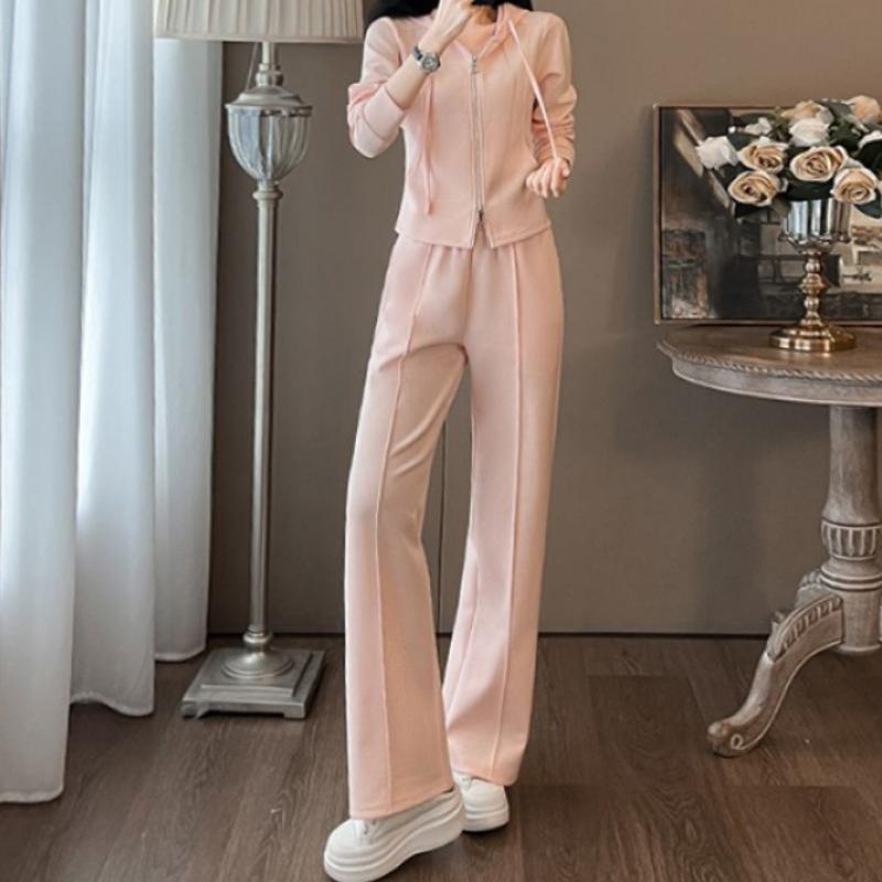 Fashionable Casual Sports Suit for Women Early Autumn Fashionable Slim Hooded Cardigan Long-sleeved Wide-leg Pants Two-piece Set