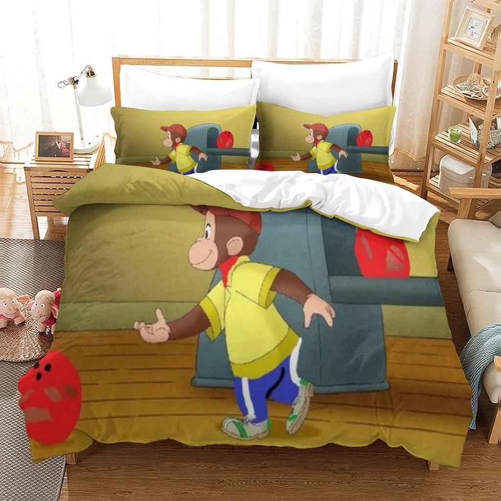 Animated Cartoon Monkey Bedding Set,Children's Bedding Sets with Pillowcases for Boys and Girls,Duvet Cover Set for All Season