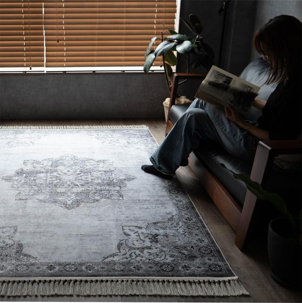 Sayan Sayan Celeste Medallion Vintage Print Cloudy Ivory Rug, 130x190cm,