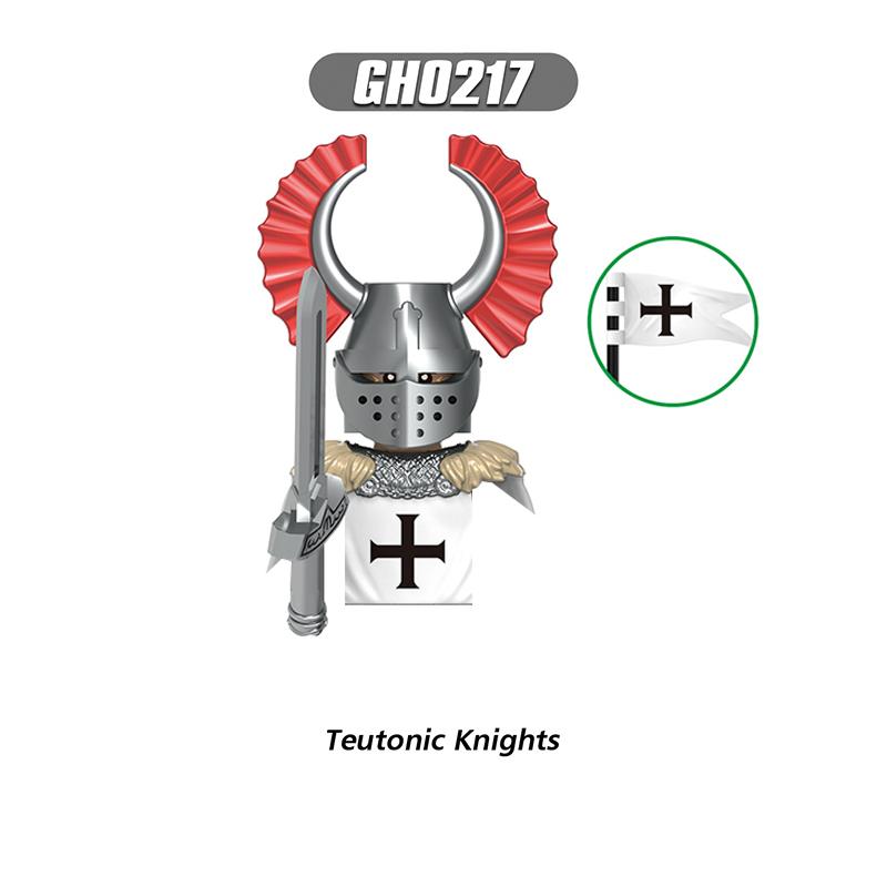 Medieval Military Castle Knights Templar Order Rome Figures Set Soldiers War Horse Army Weapons Shield Sword Helmet Bricks Toys