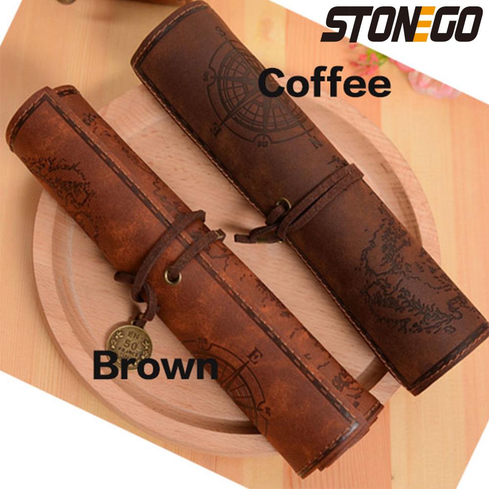 

STONEGO Retro Treasure Map Leather Pen Bag Popular Roll Case Bag Vintage Style Roll Pencil Case Pencil Bag PU Bag Pencil Case коричневый