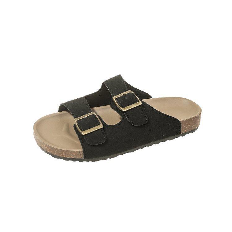 Flat-bottomed slippers women's 2025 summer tide versatile one-word buckle soft-soled going out sandals beach shoes 4 colors