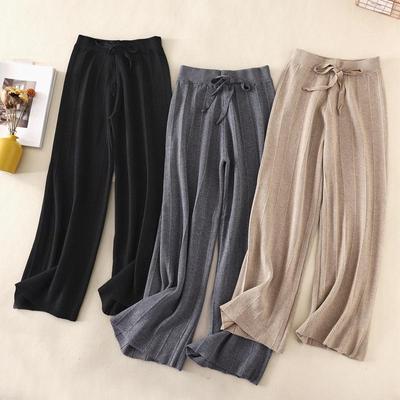 Women Autumn Winter Solid Color High Waist Draped Straight Knitted Pants