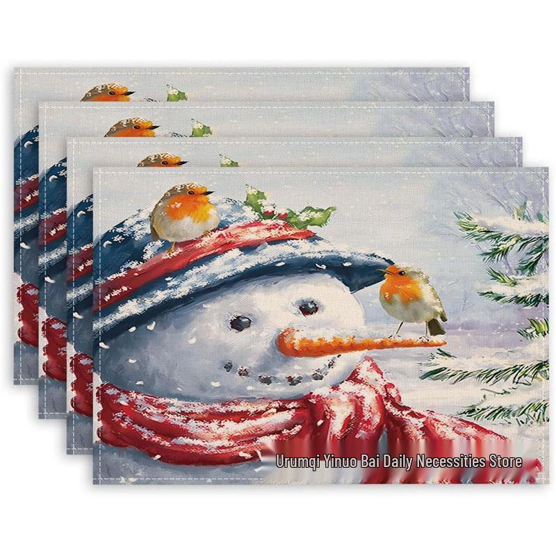 Christmas Snowman & Snowflake Plaid Insulated Placemat - Festive Table Decoration