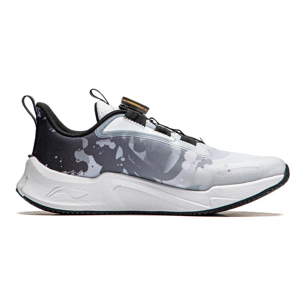 Li Ning Kids Qiang Yue Comfortable Versatile Shock Absorbing Durable Low Top Running Shoes Kids Running Shoes Black White YKCU026-5