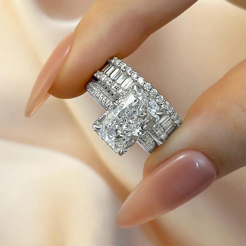 Luxury and extravagant wax inlaid with pairs of rings for women, double-layer stacked marriage proposal rings, manufacturers wholesale shein explosion