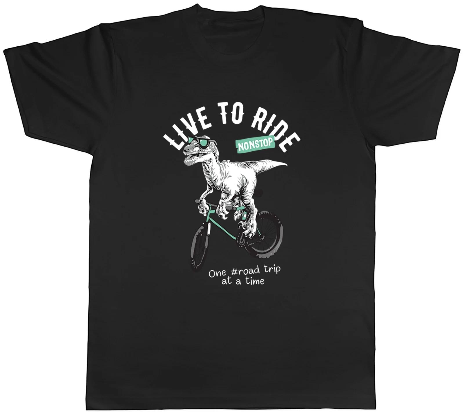 Live to Ride Dinosaur Riding a Bicycle Funny Mens T-Shirt Tee Gift Top XL