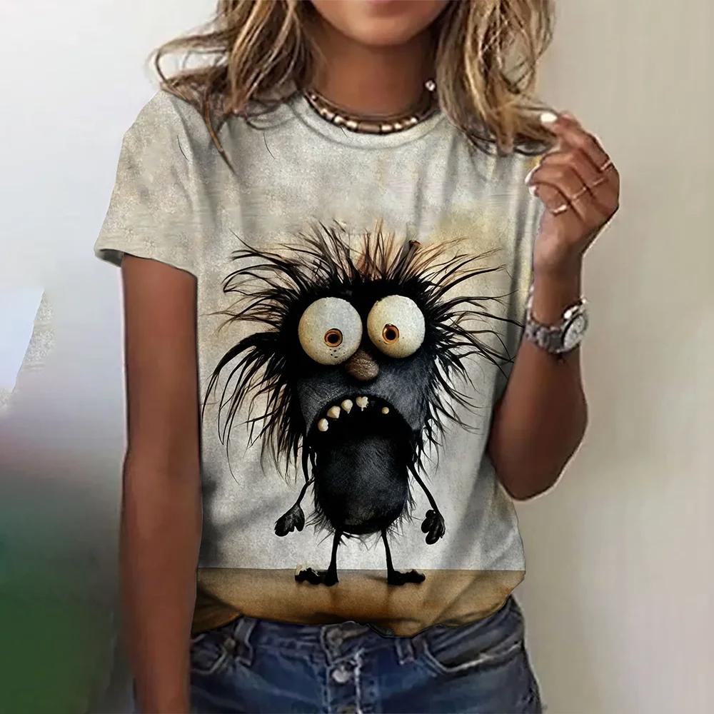 Summer Grey Funny Graphics 3D Print T-shirts Women Streetwear Casual Fashion Y2k Short Sleeve T Shirt O-neck Tees Tops Clothing