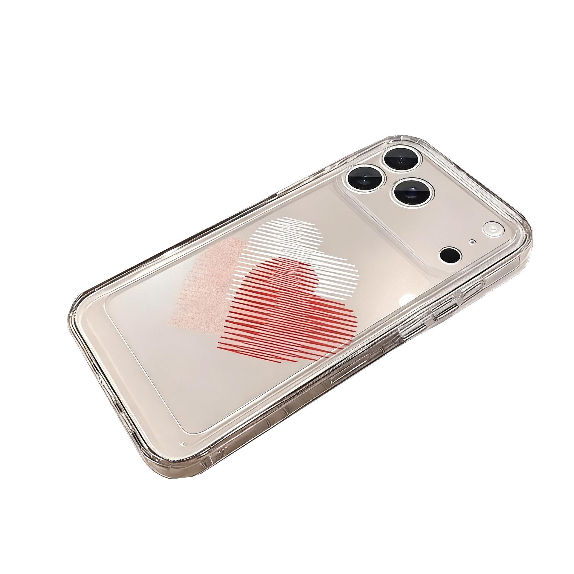 

iPhone 15 Pro Transparent Drop-Proof Case with Three-Color Heart Design - Niche Apple Protective Cover iPhone 15 Plus