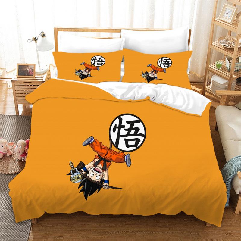 3D Cartoon Anime Digital Printing Dragon Ball Peripheral Bedding Duvet Cover Three Piece Set Decorative Bed Sheet Pillowcase