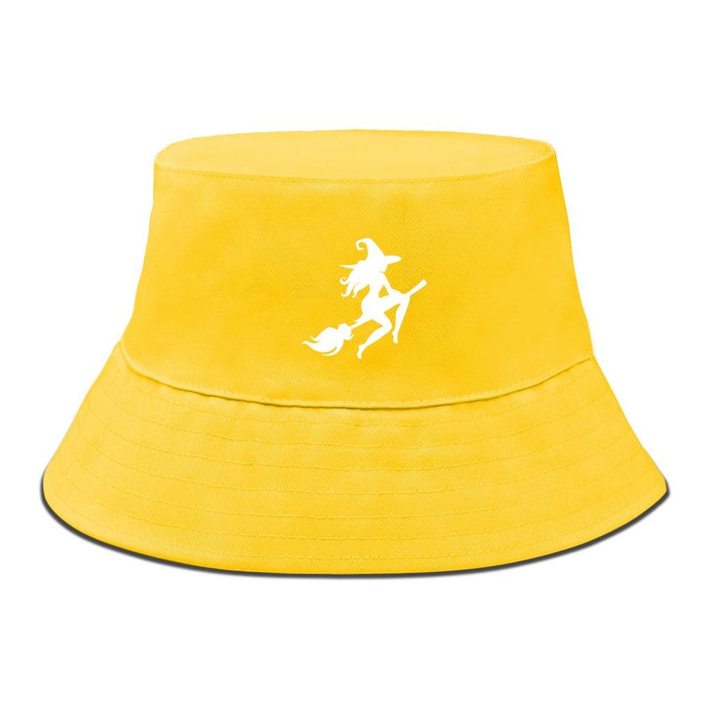 Bucket Hat With White Witch Print , Men's Cap Candy Color Spring Solid Color Basin Hat
