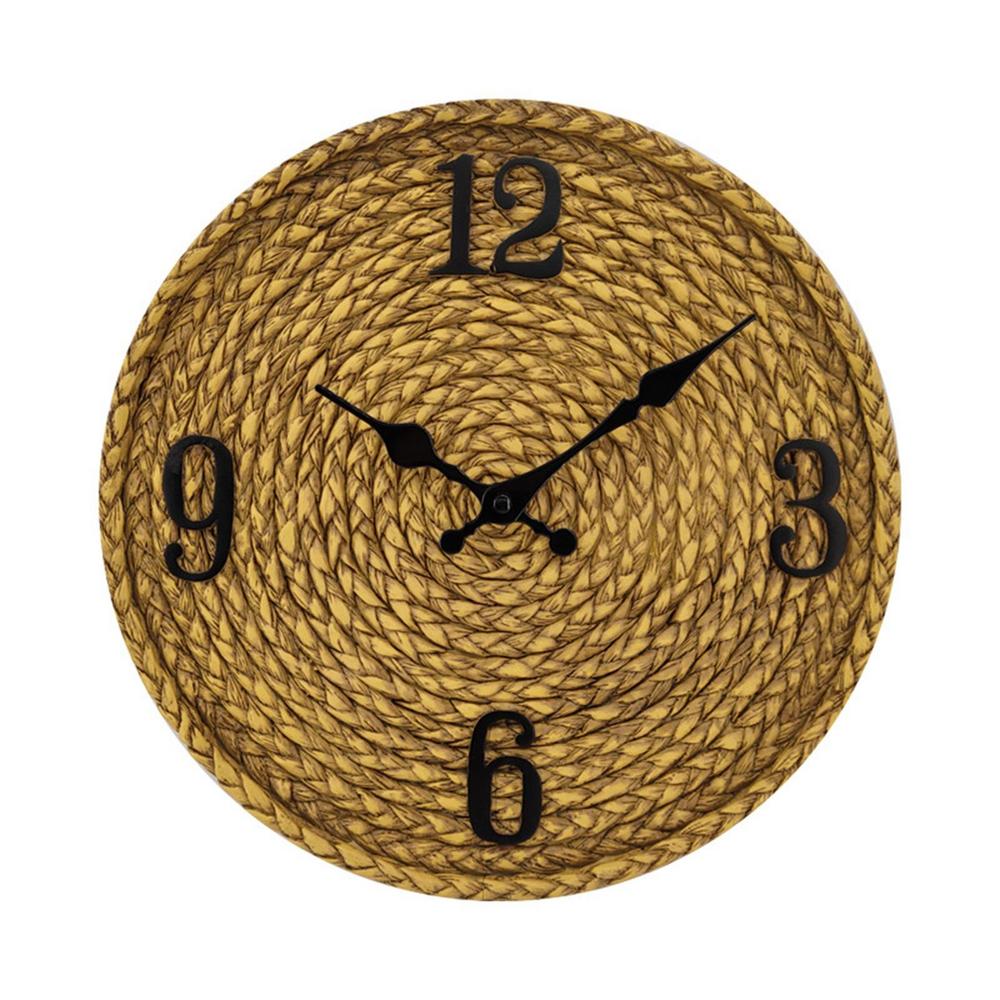 

Farmhouse Wall Clock 12-Inch Imitation Rattan Farmhouse Clock Vintage Living Room Wall Clock Battery Operated Outdoor Wall Clock