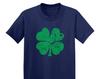 Distressed Green Four Leaf Clover - Kids Cotton T-Shirt and Kids Tshirt - St. Patrick's Day Saint Patty Lucky Luck Irish Four Leaf Clover