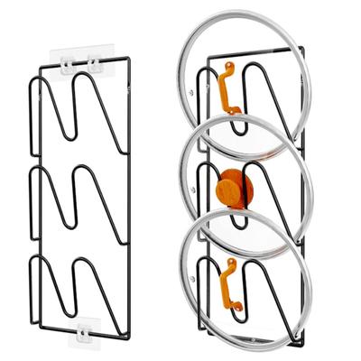 1/2pcs 3-Tier Pot Lid Holder, Rustproof Pan Cover Organiser Rack, Wall Mount Pre-punching and Adhesive Pot Cover Storage Shelf