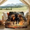 1PC Custom Name "Wild Horses Free" Outdooor Flannel Blankets Patterns Throw Blanket All-Season Soft Gift for Couch, Bed, Camping Gifts