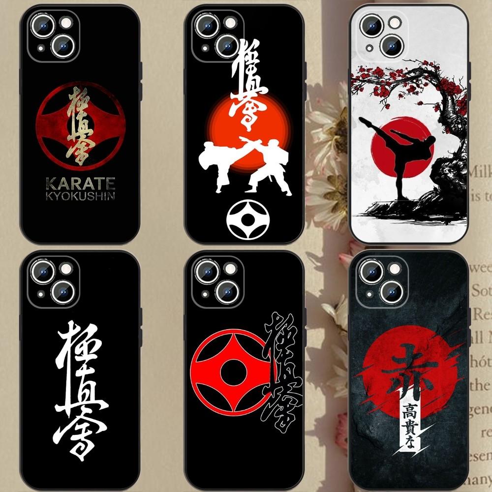 Kyokushin Karate Symbol Phone Case For Apple iPhone 15,14,13,12,11,XS,XR,X,8,7,Pro,Max,Plus,mini Silicone Black Cover
