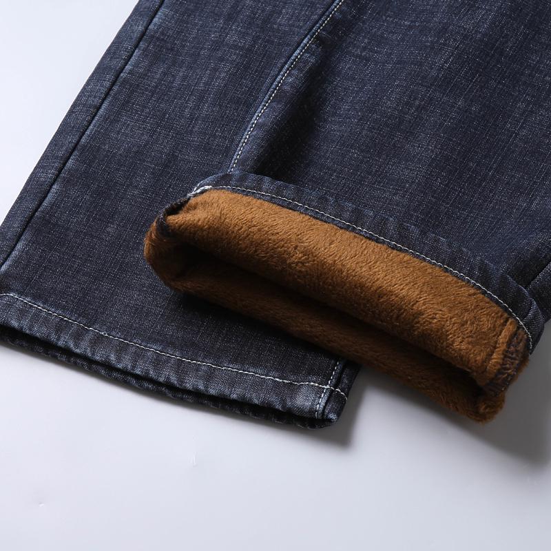 Plus Size Winter Men 'S Warm Jeans Classic Style Business Fleece Thick Stretch Denim Trousers Male Brand Black Blue