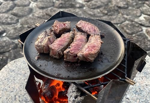 PTYGRACE FIRE SOLO Grill Pan, Large, for Bonfires, Grill Plates, Yakiniku, and BBQs, Black Iron, 3.2mm Thick, Made in Japan