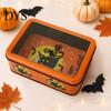 Seasonal Kitchen Storage Halloween Tin Box with Clear Lid, Witch Pumpkin Ghost Candy Window Metal Cases Container for Cookies Snacks, Festive