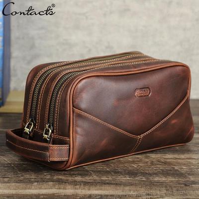 CONTACT'S Erkekler için Hakiki Deri Vintage Kozmetik Çantası Makyaj Çantası Seyahat Çantası Erkek Tuvalet Çantası Yıkama Çantası