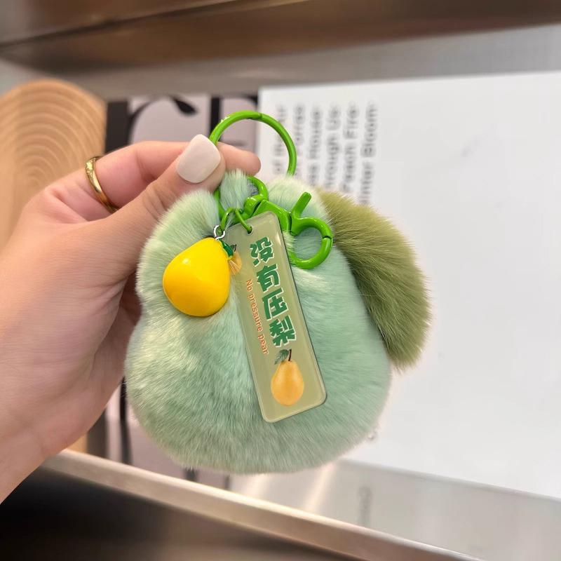 Cute Plush Keychain Pear Doll Toys Keychain Accessories Women Plush Rex Rabbit Fur Auto Key Ring Bag Decoration Pendant Gift