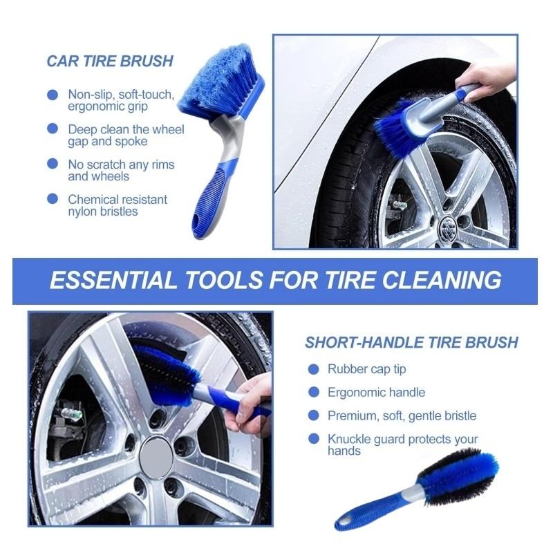 2Pcs Wheel Brush Set - Car Wheel Brush and Rim Brush Washing Tool for Car Alloy Wheel with Grip Handle, Alloy Rim Cleaner Tire Scrubber