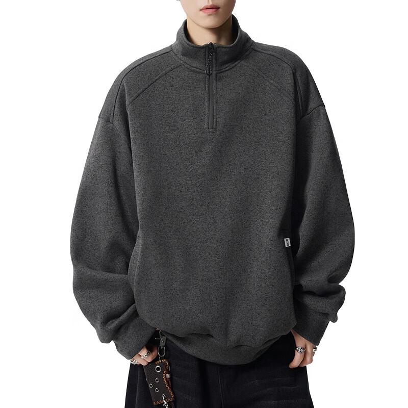 Izzue Men's American Retro Oversized Half-Zip Mock Neck Sweatshirt