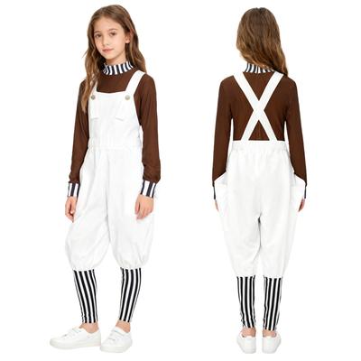 Halloween Berufe Verkleidungsset für Jungen: Rollkragen-Reißverschluss-Oberteil & Gestreifte Latzhose mit überkreuzten Rückenriemen