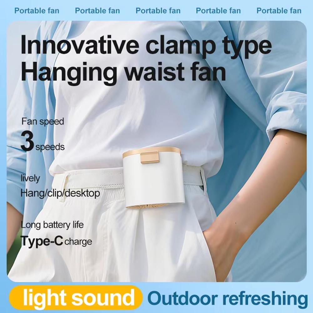 Portable Waist Fan Rechargeable Hands-Free Clip-on Fan 3-Speed Quiet Cooling Blower for Outdoor Working Camping Travel Summer